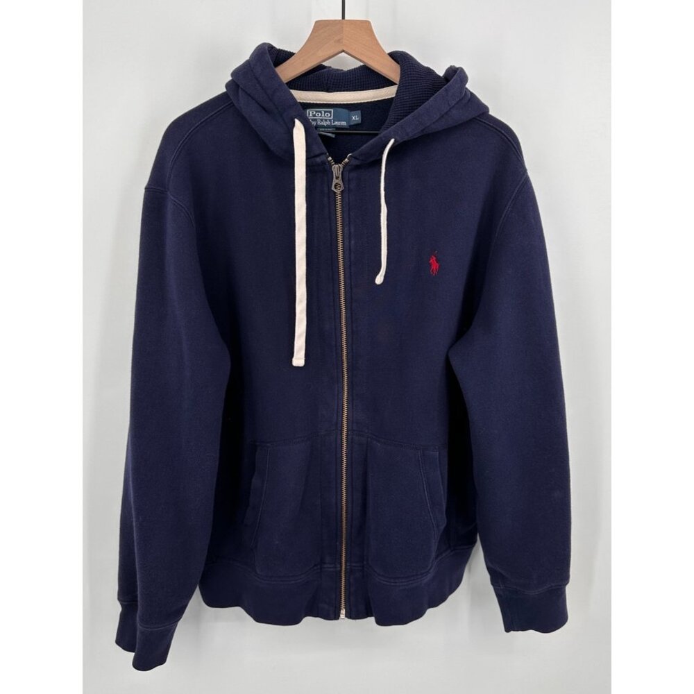 Polo Ralph Lauren Hooded Sweatshirt Mens XL Navy Full Zip Pockets